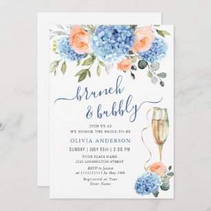 Blue Hydrangea Blush Pink Roses BRIDAL SHOWER Invitation