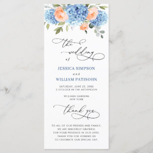 Blue Hydrangea Blush Pink Roses Wedding Ceremony Program