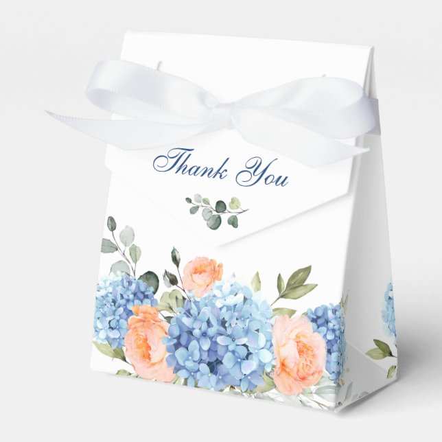 Blue Hydrangea Blush Rose Eucalyptus Bridal Shower Favour Box (Front Side)