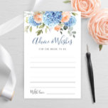 Blue Hydrangea Blush Roses Advice & Wishes Card<br><div class="desc">Personalise with the bride to be's name and date of shower. For further customisation, please click the "Personalise this template", then "Edit using Design Tool". Stylish editable easy to use wedding templates, more items available in the store (invitations, rsvp, thank you cards, stationery & decor). If you need help or...</div>
