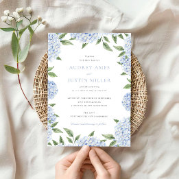 Blue Hydrangea Border Classic Wedding Invitation