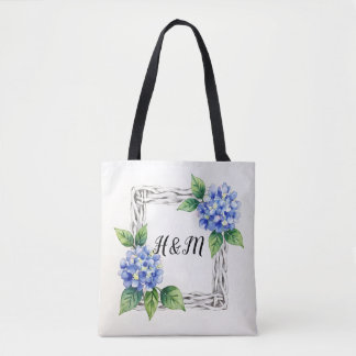 Blue Hydrangea Border Customised Tote Bag