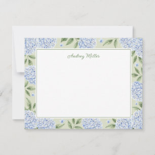 Blue Hydrangea Border Green Personalised Card