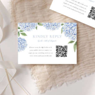 Blue Hydrangea Border Modern QR Code Wedding Reply RSVP Card