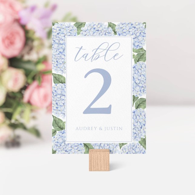 Blue Hydrangea Border Personalised  Table Number (Creator Uploaded)