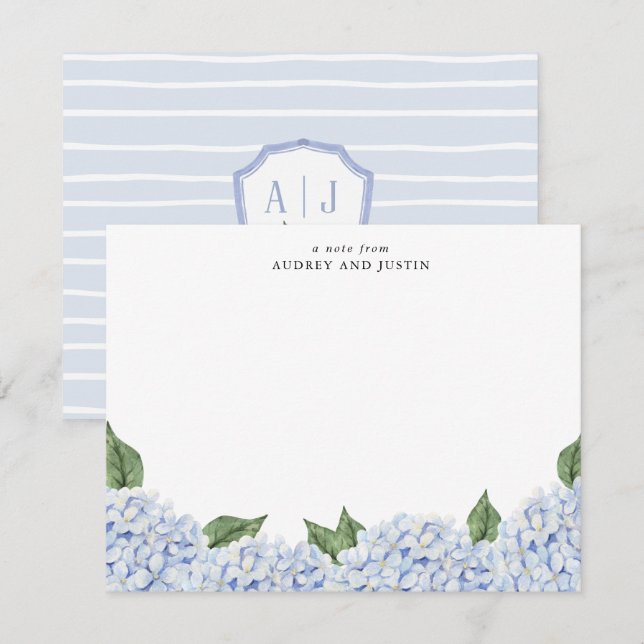 Blue Hydrangea Border w/Crest, Personalised Card (Front/Back)