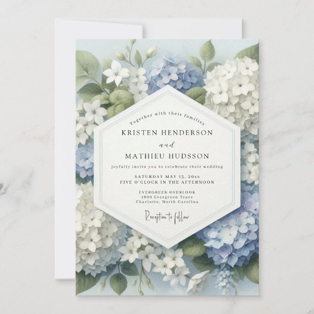 Blue Hydrangea Botanical Bloom Wedding Invitation (Front)