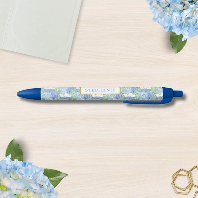 Blue Hydrangea Botanical Personalised Name pen (Creator Uploaded)
