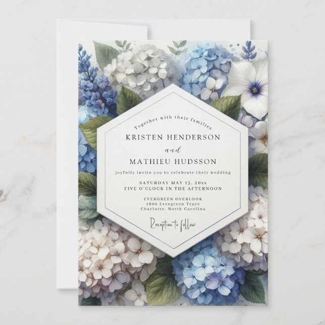Blue Hydrangea Botanical Romance Wedding Invitation (Front)