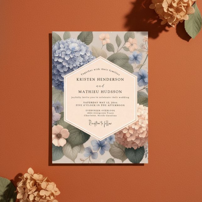 Blue Hydrangea Botanical Romance Wedding Invitation (Creator Uploaded)