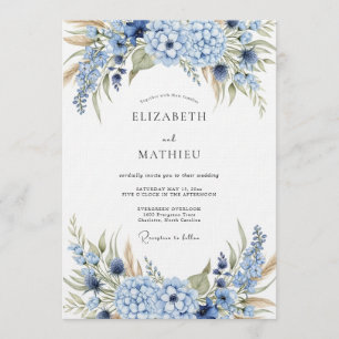 Blue Hydrangea Botanical Wedding Invitation