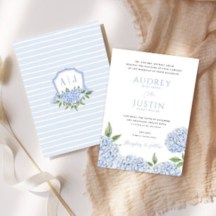 Blue Hydrangea Bottom Border, Crest Wedding Invitation