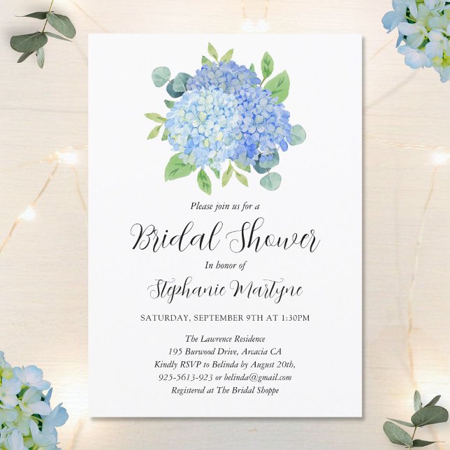 Blue Hydrangea Bouquet Botanical Bridal Shower Invitation (Creator Uploaded)