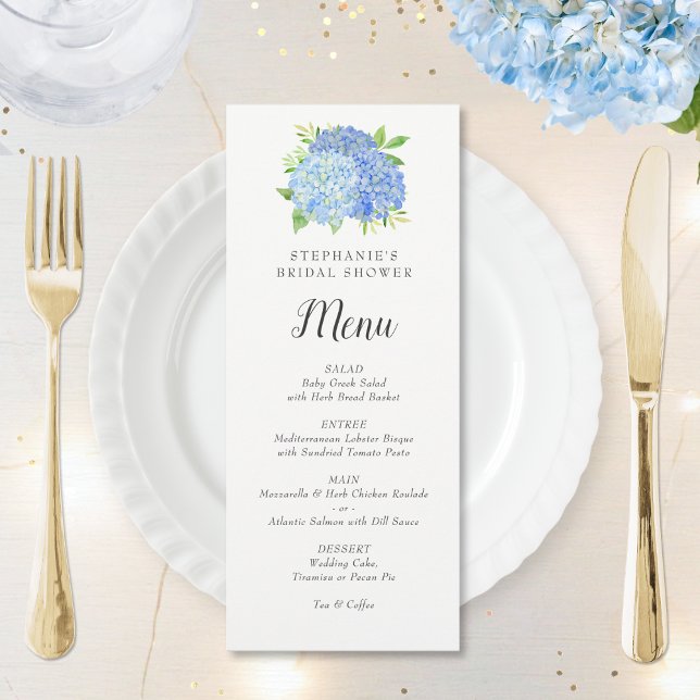 Blue Hydrangea Bouquet Bridal Shower Menu (Creator Uploaded)