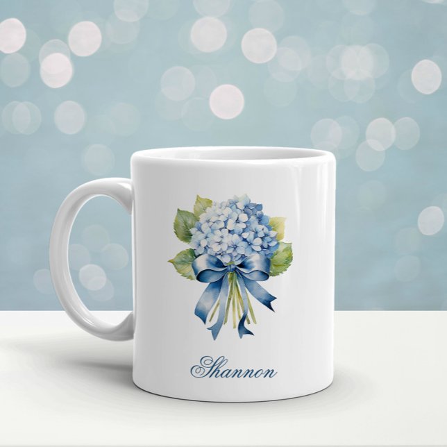 Blue Hydrangea Bouquet Bridesmaid  Coffee Mug (Bridesmaid Mug Blue Hydrangea Bouquet)