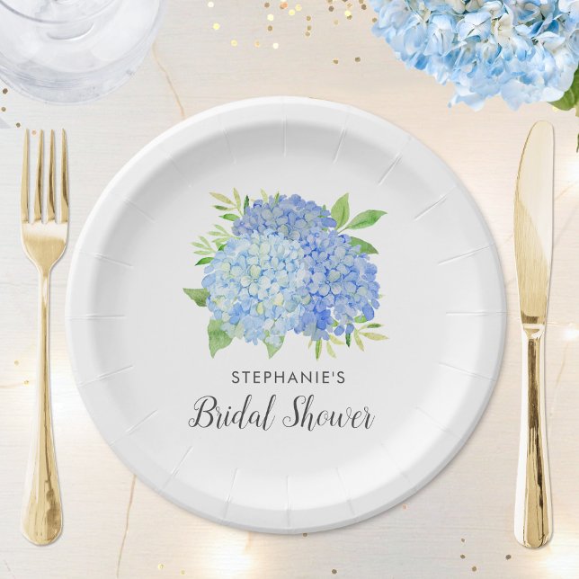 Blue Hydrangea Bouquet Floral Bridal Shower Paper Plate (Creator Uploaded)