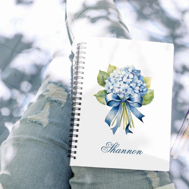 Blue Hydrangea Bouquet Personalised Bridesmaid Notebook (Blue Hydrangea Personalized Notebook)