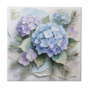 Blue Hydrangea Bouquet Watercolor Serenity Ceramic Tile