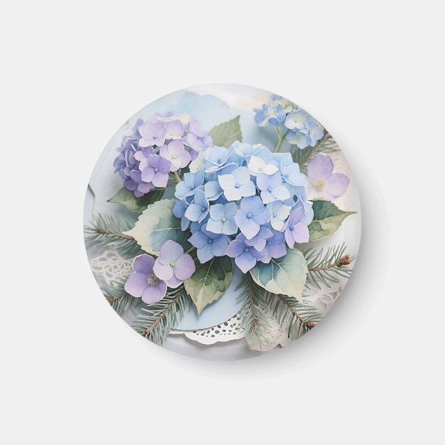 Blue Hydrangea Bouquet Watercolor Serenity Magnet (Front)