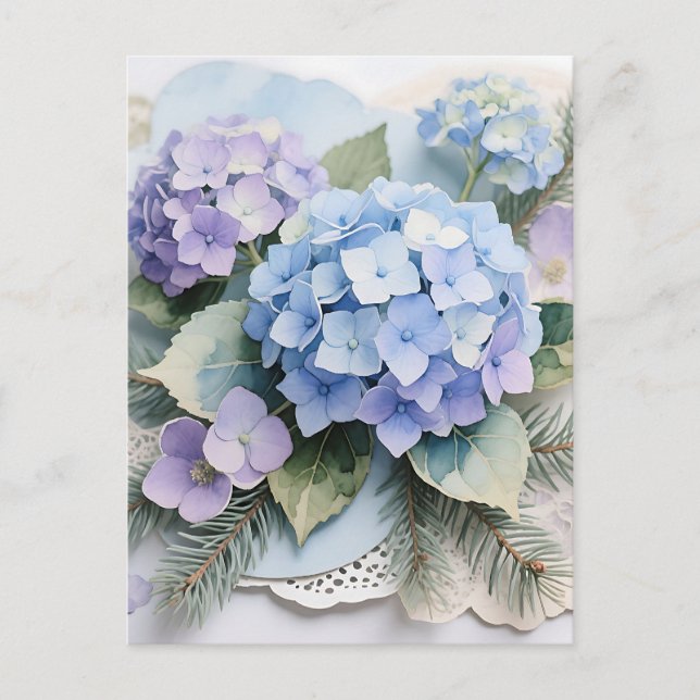 Blue Hydrangea Bouquet Watercolor Serenity Postcard (Front)