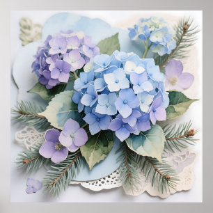 Blue Hydrangea Bouquet Watercolor Serenity Poster