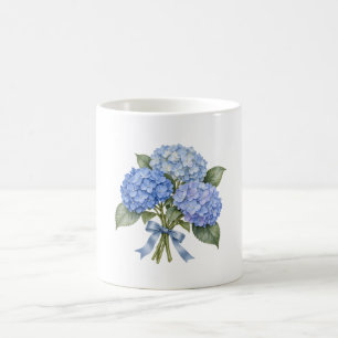 Blue Hydrangea Bouquet with Dusty Blue Ribbon Coffee Mug
