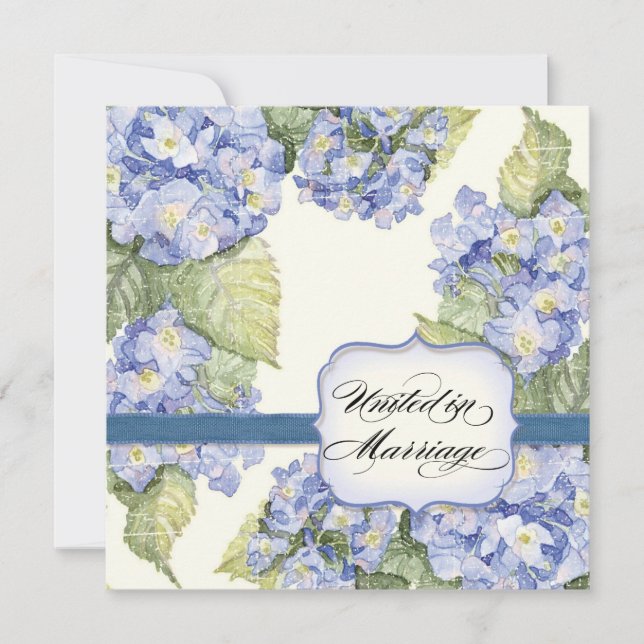 Blue Hydrangea Bracket Floral Formal Wedding Invitation (Front)