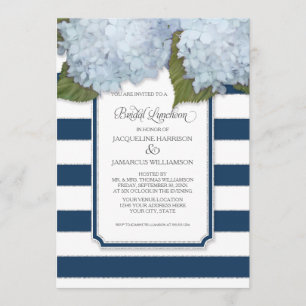 Blue Hydrangea Bridal Luncheon Navy Stripe Modern Invitation
