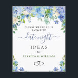 Blue Hydrangea Bridal Shower Date Night Idea Card<br><div class="desc">Blue Hydrangea Bridal Shower Date Night Idea Card.
For further customisation,  please click the "customise further" link. If you need help,  contact me please.</div>