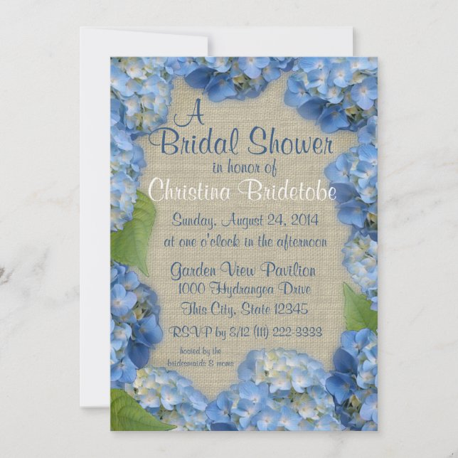 Blue Hydrangea Bridal Shower Invitation (Front)