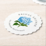 Blue Hydrangea Bridal Shower Paper Coaster<br><div class="desc">A fun party detail for the bride to be,  these customised paper coasters feature a classic blue hydrangea blossom and the bride's name.</div>