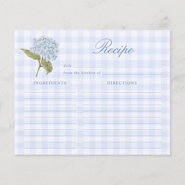 Blue Hydrangea Bridal Shower Recipe Card (Front)
