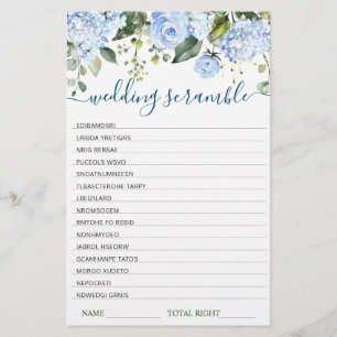 Blue Hydrangea Bridal Shower Scramble Game