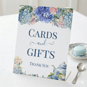 Blue Hydrangea Bridal Shower Tea Cards & Gifts Pedestal Sign