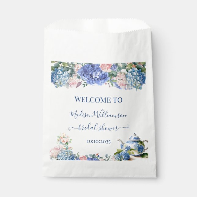 Blue Hydrangea Bridal Shower Tea Welcome  Favour Bag (Front)