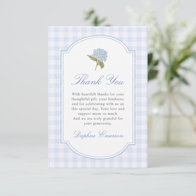 Blue Hydrangea Bridal Shower Thank You Card (Standing Front)