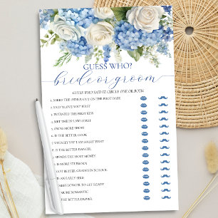 Blue Hydrangea Bride or Groom Bridal Shower Game Flyer