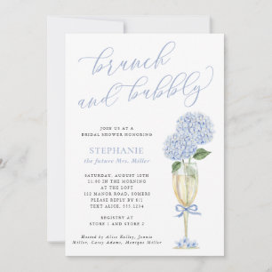 Blue Hydrangea Brunch and Bubbly Champagne Shower Invitation