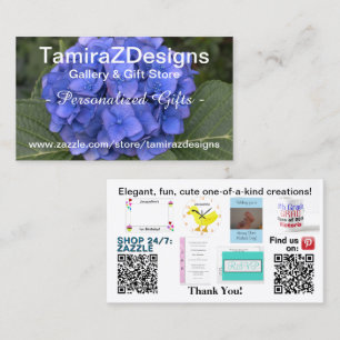 Blue Hydrangea Business Contact Scan QR Codes Card