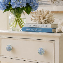 Blue Hydrangea Ceramic Cabinet Knob | Floral Decor