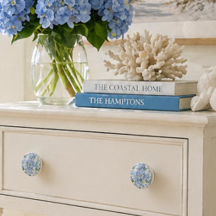 Blue Hydrangea Ceramic Cabinet Knob   Floral Decor