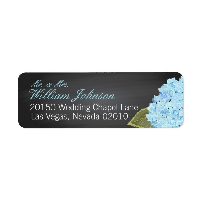 Blue Hydrangea Chalkboard Wedding Label Return Address Label (Front)