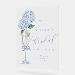 Blue Hydrangea & Champagne Silver Shower Welcome Acrylic Sign