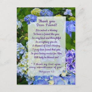 Blue Hydrangea  Christian Thank You Postcard