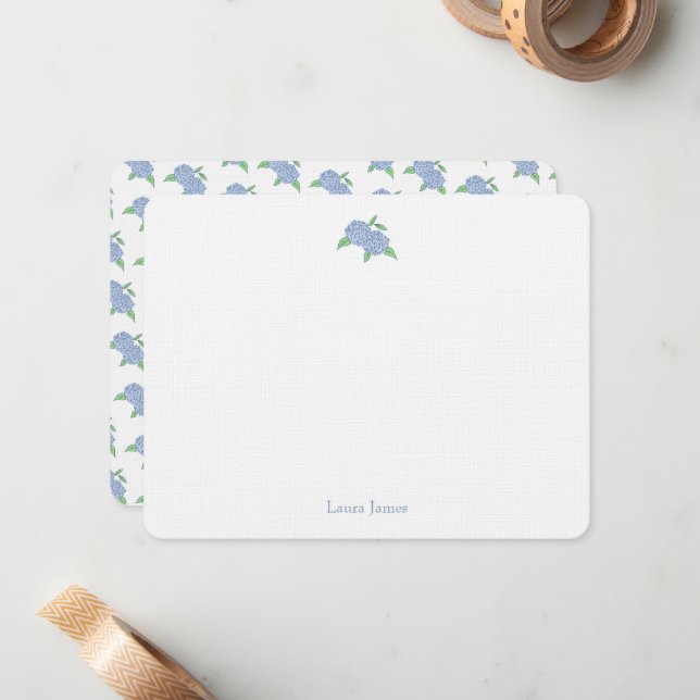 Blue Hydrangea Classic Coastal Personalised Card (Front/Back In Situ)
