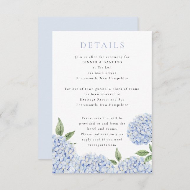 Blue Hydrangea Classic Details, Small Enclosure Card (Front/Back)