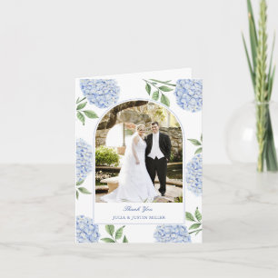 Blue Hydrangea Classic Wedding Photo Thank You Card