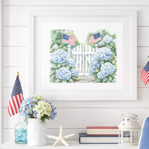 Blue Hydrangea Coastal Americana Garden Poster