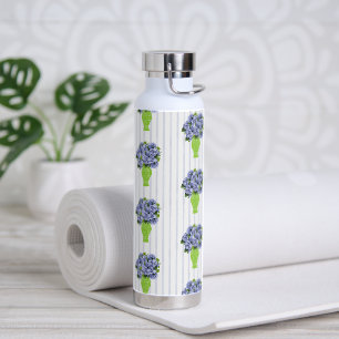 Blue Hydrangea Coastal Floral Green Vase Water Bottle