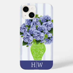 Blue Hydrangea Coastal Floral Vase Monogram Case-Mate iPhone 14 Case